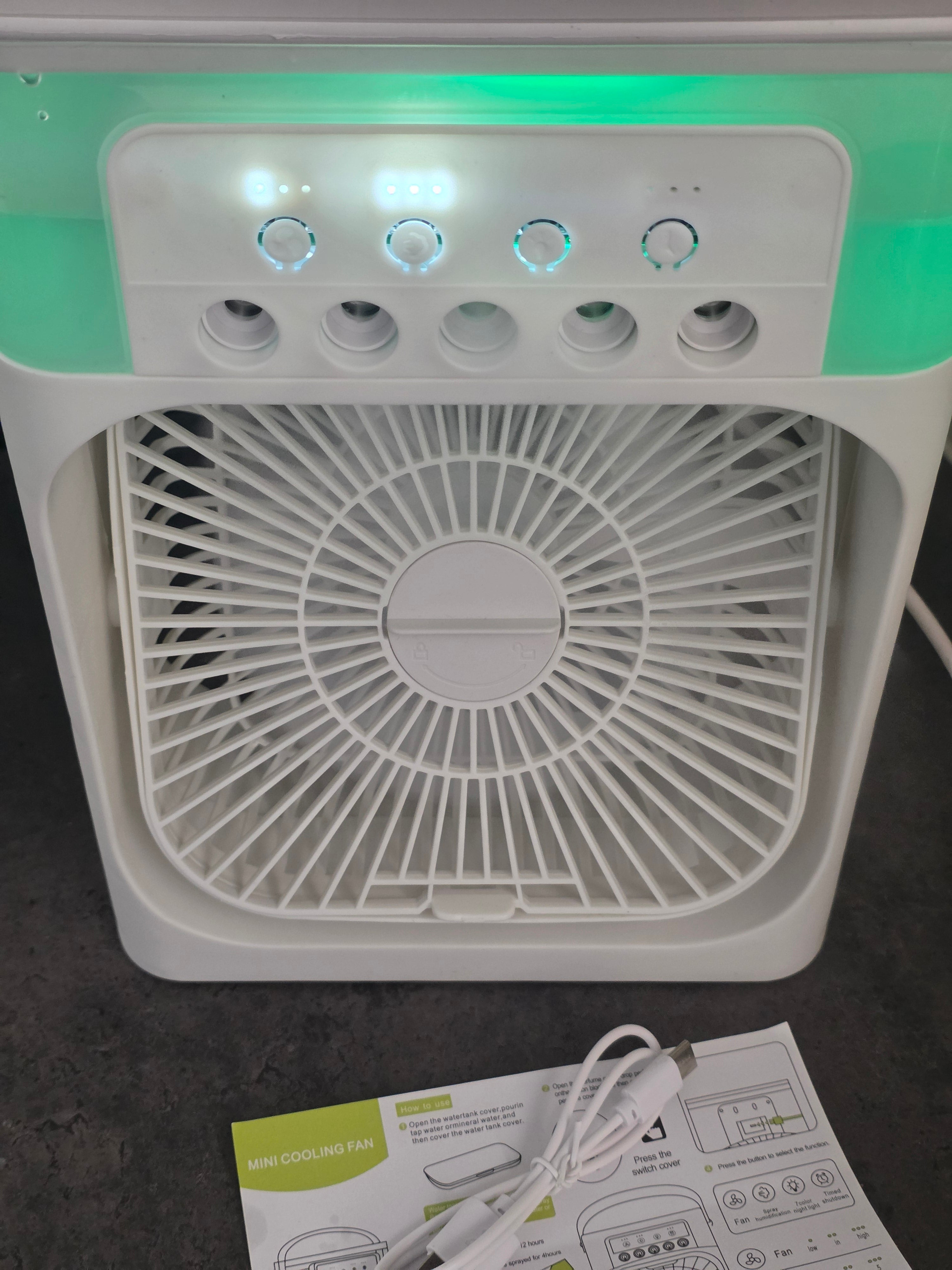 Mini Klimatyzator 3w1 – Wentylator, Nawilżacz z Mgłą, LED