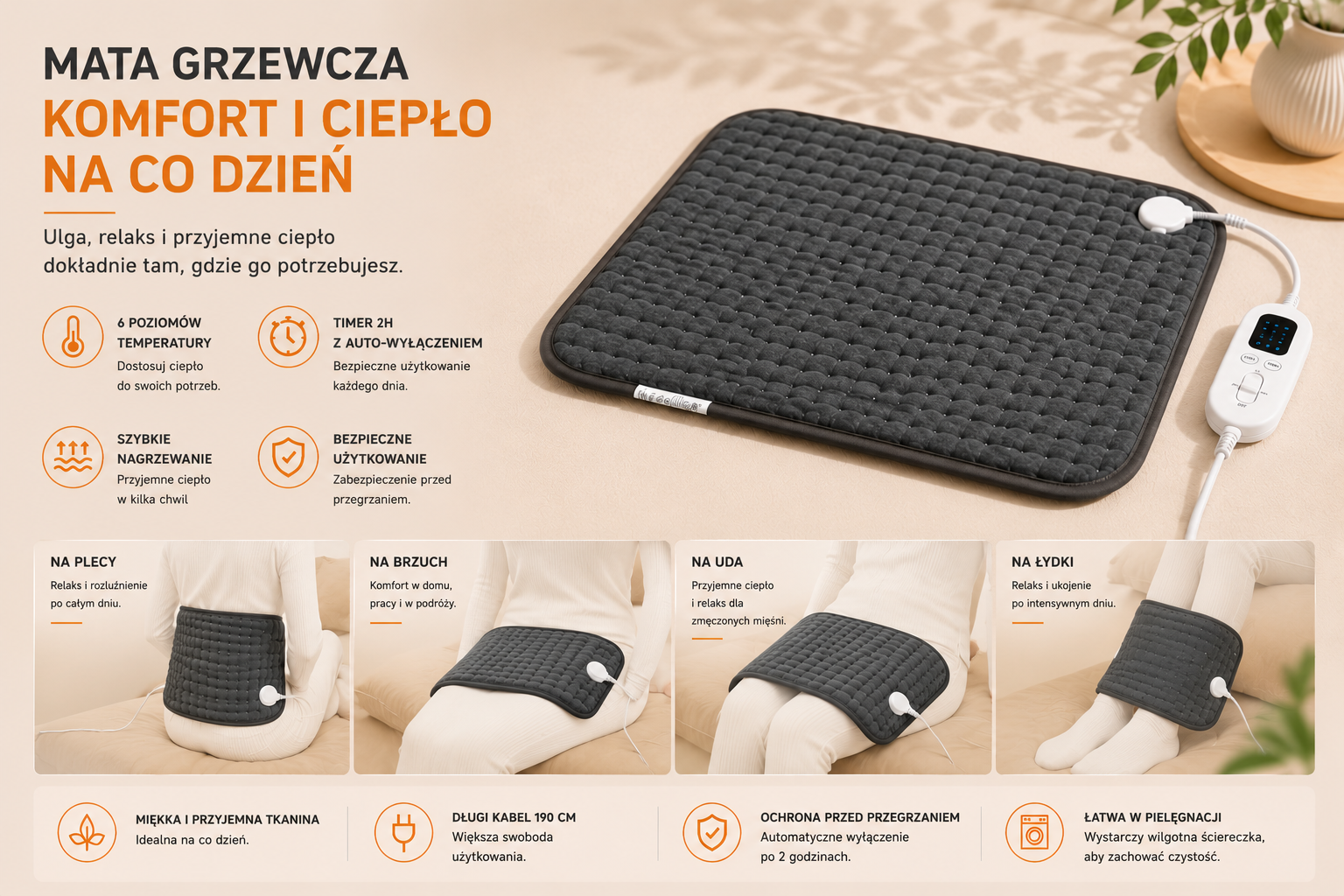 Elektryczna mata grzewcza – 6 poziomów ciepła