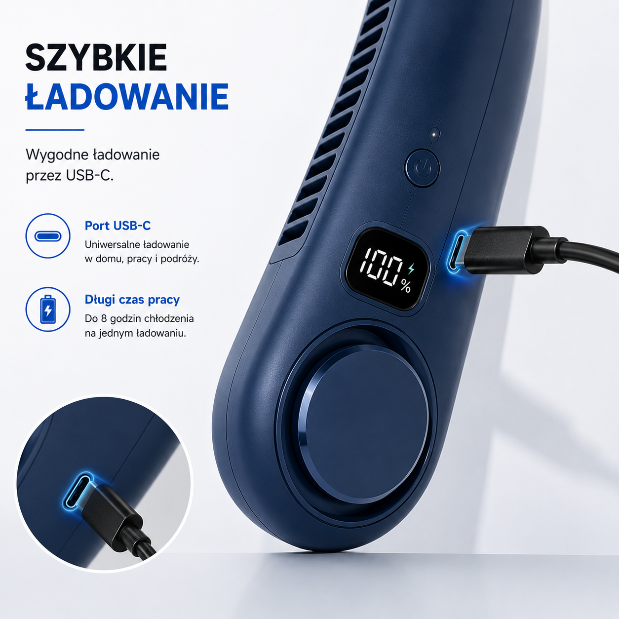 WENTYLATOR CHŁODZĄCY NA SZYJĘ – BEZŁOPATKOWY