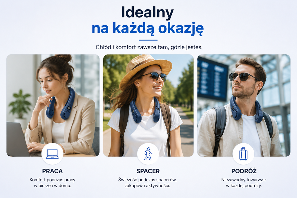 WENTYLATOR CHŁODZĄCY NA SZYJĘ – BEZŁOPATKOWY