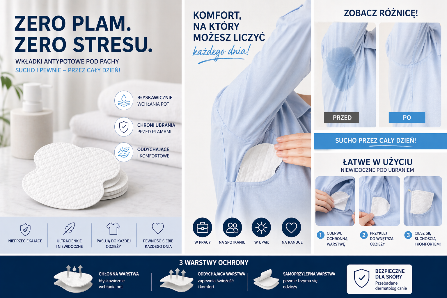 Wkładki antypotowe pod pachy XXL – zestaw 10 szt.