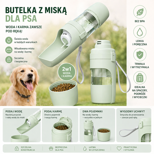 Butelka z miską dla psa 2w1 🐾 – idealna na spacery i podróże
